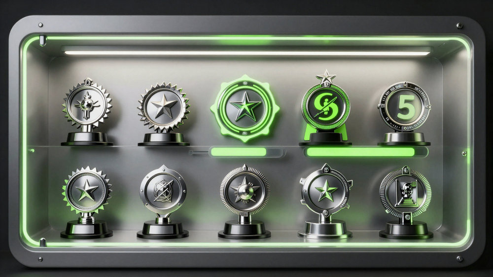 A collection of achievement trophies